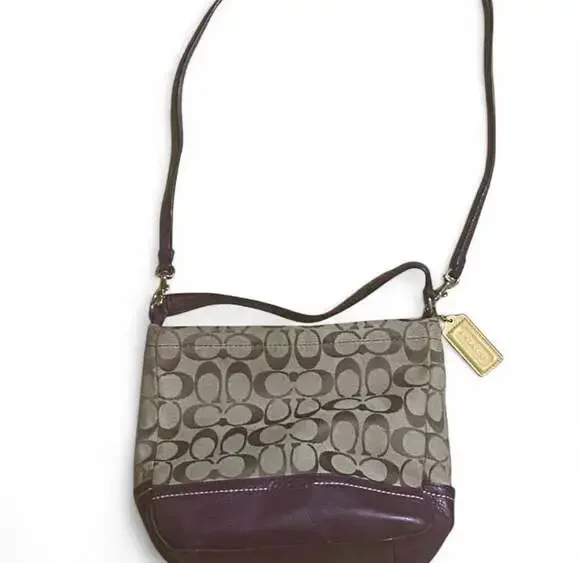 Coach Park Signature C Khaki and Burgundy Leather Trim Hobo Bag - Picture 2 of 4